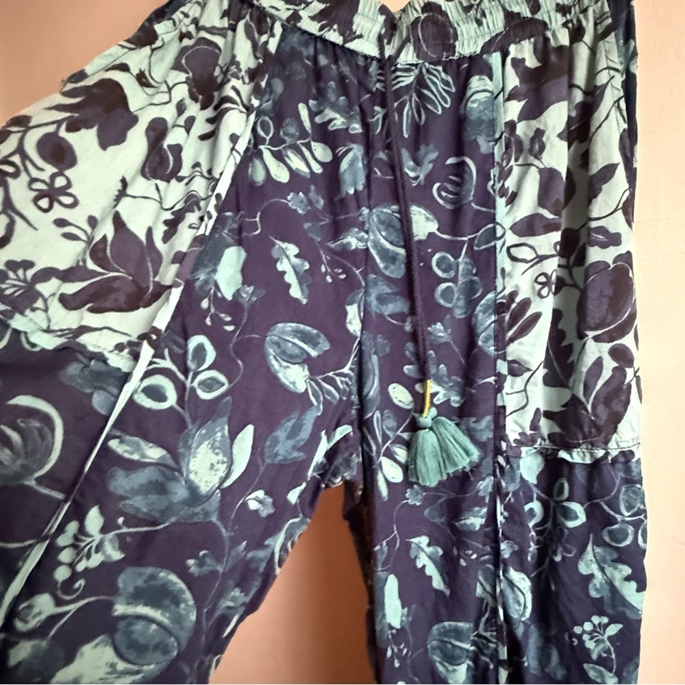 Anthropologie Jamie Sleep Pants Blue & Teal Floral Boho Pants Small - Picture 9 of 14